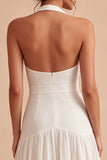 Vestido Mini Halter White A Line com Laço