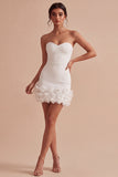 Vestido Mini Bodycon Bodycon Branco 3D Flores