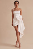 Vestido Mini Bodycon Branco de Alças Finas com Laço