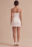 Vestido Mini Bodycon Branco de Alças Finas com Laço