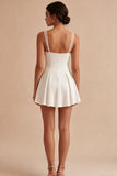 Simples Uma Linha Esparguete Correias Vestido Branco Pequeno