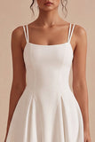 Simples Uma Linha Esparguete Correias Vestido Branco Pequeno