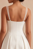 Simples Uma Linha Esparguete Correias Vestido Branco Pequeno