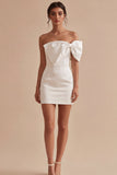 Vestido Mini Branco Bodycon Branco de Um Ombro com Laço