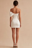 Vestido Mini Branco Bodycon Branco de Um Ombro com Laço