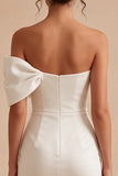 Vestido Mini Branco Bodycon Branco de Um Ombro com Laço
