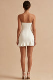 Vestido Branco Justo, Bodycon Sem Alças e Folhos
