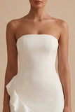Vestido Branco Justo, Bodycon Sem Alças e Folhos