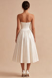 Vestido Midi de Espartilho Espartilho A de Linha Branca