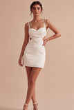 Bodycon Vestido Mini Branco Recortado de Alças Finas