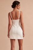 Bodycon Vestido Mini Branco Recortado de Alças Finas