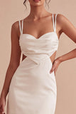 Bodycon Vestido Mini Branco Recortado de Alças Finas