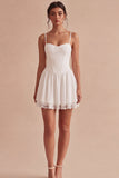 Vestido Mini Corset Branco de Renda de Linha A