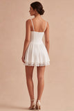 Vestido Mini Corset Branco de Renda de Linha A