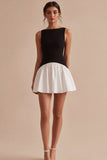Vestido Mini de Cetim Preto e Branco Linha A