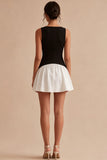 Vestido Mini de Cetim Preto e Branco Linha A