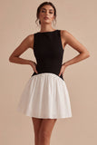Vestido Mini de Cetim Preto e Branco Linha A