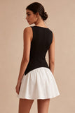 Vestido Mini de Cetim Preto e Branco Linha A