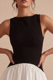 Vestido Mini de Cetim Preto e Branco Linha A
