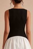 Vestido Mini de Cetim Preto e Branco Linha A