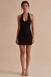Vestido Preto Preto Simples de Cetim Bodycon Bodycon