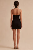 Vestido Preto Preto Simples de Cetim Bodycon Bodycon