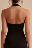 Vestido Preto Preto Simples de Cetim Bodycon Bodycon