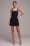 Vestido Mini de Cetim Preto Bodycon com Laço