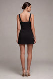 Vestido Mini de Cetim Preto Bodycon com Laço