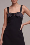 Vestido Mini de Cetim Preto Bodycon com Laço