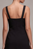 Vestido Mini de Cetim Preto Bodycon com Laço