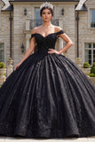 Vestido de baile com espartilho preto e ombro caído Vestido Quinceañera