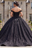 Vestido de baile com espartilho preto e ombro caído Vestido Quinceañera