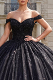 Vestido de baile com espartilho preto e ombro caído Vestido Quinceañera