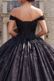 Vestido de baile com espartilho preto e ombro caído Vestido Quinceañera