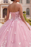Vestido de baile Espartilho sem alças Vestido floral cor-de-rosa Quinceañera