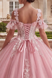 Vestido de baile cor-de-rosa aplicado, de ombro frio, Vestido de Quinceañera