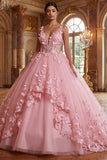 Vestido de Quinceañera com decote em V cor-de-rosa