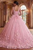 Vestido de Quinceañera com decote em V cor-de-rosa
