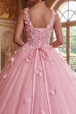 Vestido de Quinceañera com decote em V cor-de-rosa