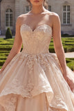 Vestido de Quinceañera com Folhos e Folhos com Aplicação Champanhe Sem Alças