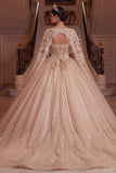 Vestido de Espartilho Champanhe Quinceañera com Mangas Capa
