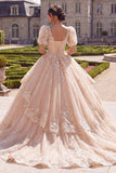 Vestido de baile Quinceañera com decote em V e decote em V com Champanhe e Mangas Curtas