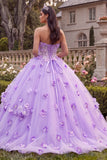 Vestido de Baile Corset Sem Alças Lilas, Vestido de Quinceañera com Flores 3D
