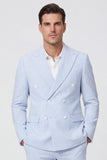Fatos de festa masculinos de 2 peças, lapela azul claro, abotoamento duplo