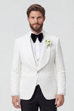 Fatos de casamento masculinos de um só botão com lapela preta, 3 peças