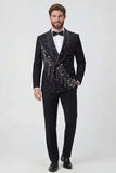 Fatos de casamento masculinos de 2 peças, com lapela em xale preto, com bordas