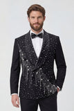 Fatos de casamento masculinos de 2 peças, com lapela em xale preto, com bordas