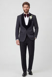 Fatos de casamento masculinos de 2 peças com lapela preta e um botão com bordas