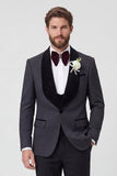 Fatos de casamento masculinos de 2 peças com lapela preta e um botão com bordas